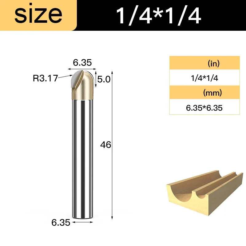 Core Box round Cove Nose Bit Tungsten Carbide CNC Woodworking Groove Tools Router Bits for Wood 1/2 1/4 Shank Milling Cutter
