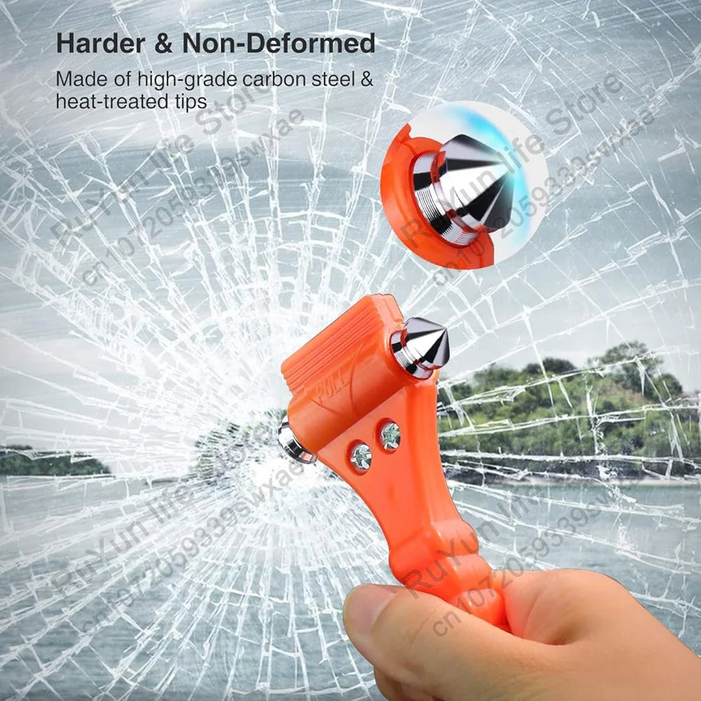Window Breaker Seatbelt Cutter 2-In-1 Emergency Car Glass Punch Hammer Auto Escape Life Rescue Tool Light Reflective Tape