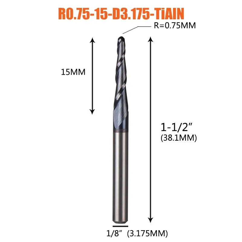 1 Pcs Solid Carbide Coated Taper Ball Nose Bit CNC Milling Cutter Router Bits for Wood and Cutters for Metal End Mill