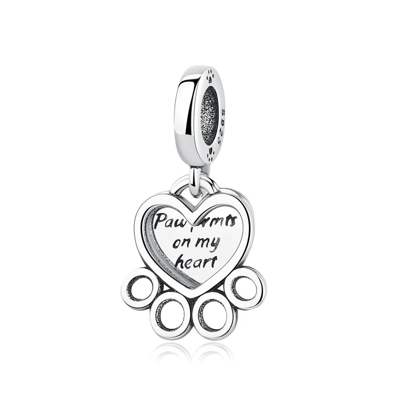 Original 925 Sterling Silver Charm Bead Love Dog Cat Paw Panda Firefly Pendant Charms Fit Bracelets Necklaces Women Jewelry