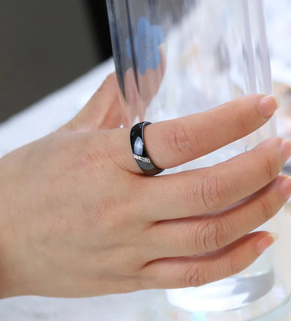 Fashion White Black Ceramic Rings for Women Smooth Surface Inlaid Zircon Women Ring Stainless Steel Wedding Engagement Gift