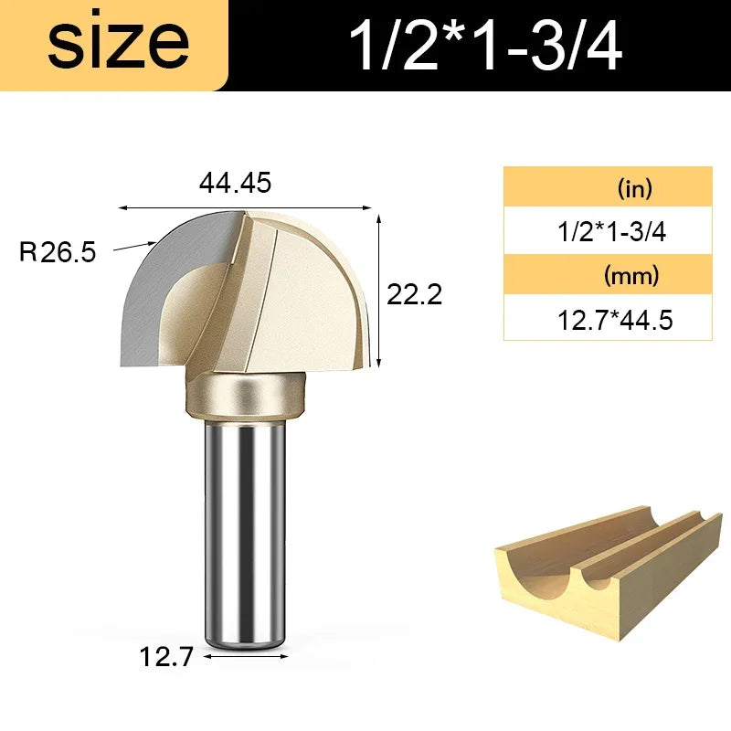 Core Box round Cove Nose Bit Tungsten Carbide CNC Woodworking Groove Tools Router Bits for Wood 1/2 1/4 Shank Milling Cutter
