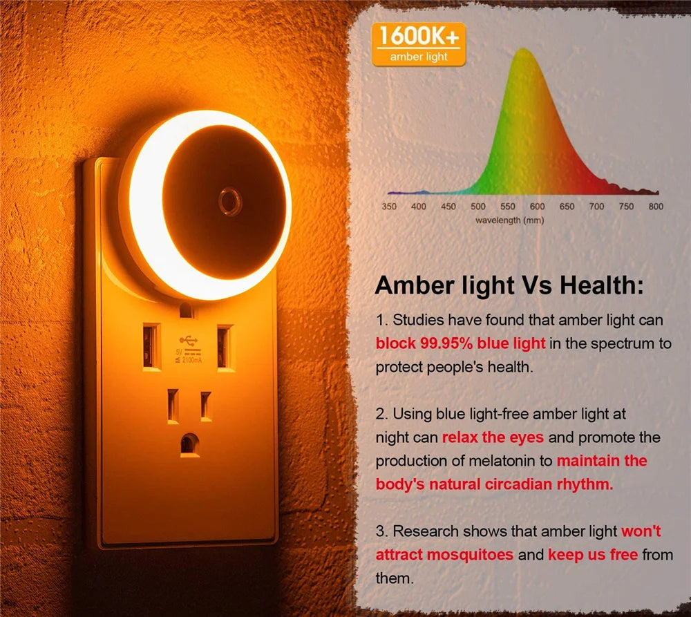 LED Night Light Smart Night Sensor round Plug in Wall Night Lamp Bathroom Home Kitchen Hallway Staireway Bedroom Nightlight