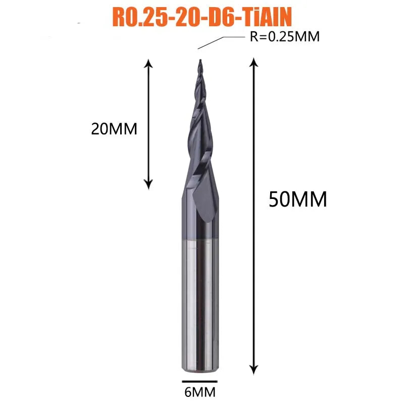 1 Pcs Solid Carbide Coated Taper Ball Nose Bit CNC Milling Cutter Router Bits for Wood and Cutters for Metal End Mill