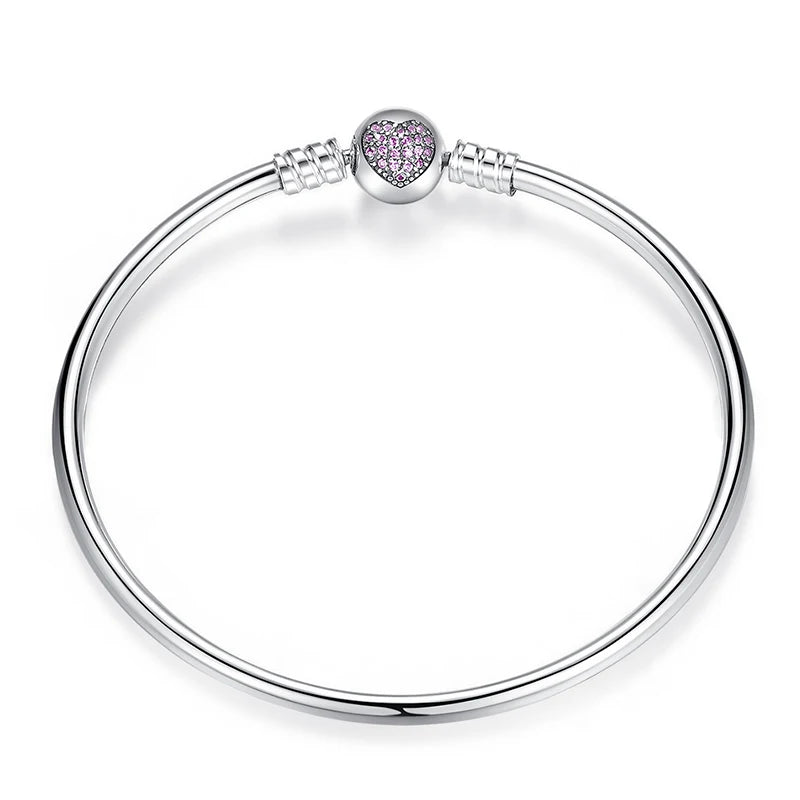 925 Sterling Silver Bracelet – Barrel Snap Clasp, Cubic Zirconia, Bangle Bracelet, Chain Bracelet, Charm, Sizes 17–21
