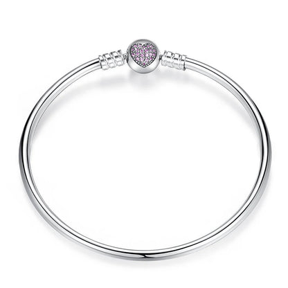 925 Sterling Silver Bracelet – Barrel Snap Clasp, Cubic Zirconia, Bangle Bracelet, Chain Bracelet, Charm, Sizes 17–21