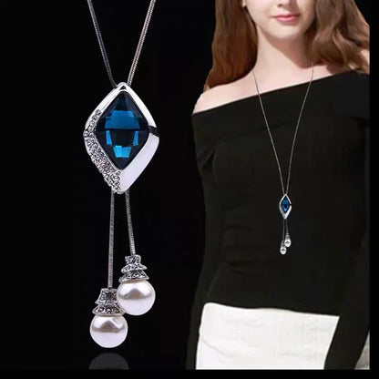 Imitation Pearl Necklaces Retro Popular Vintage Leaf Collar Statement Necklace Long Jewelry for Women