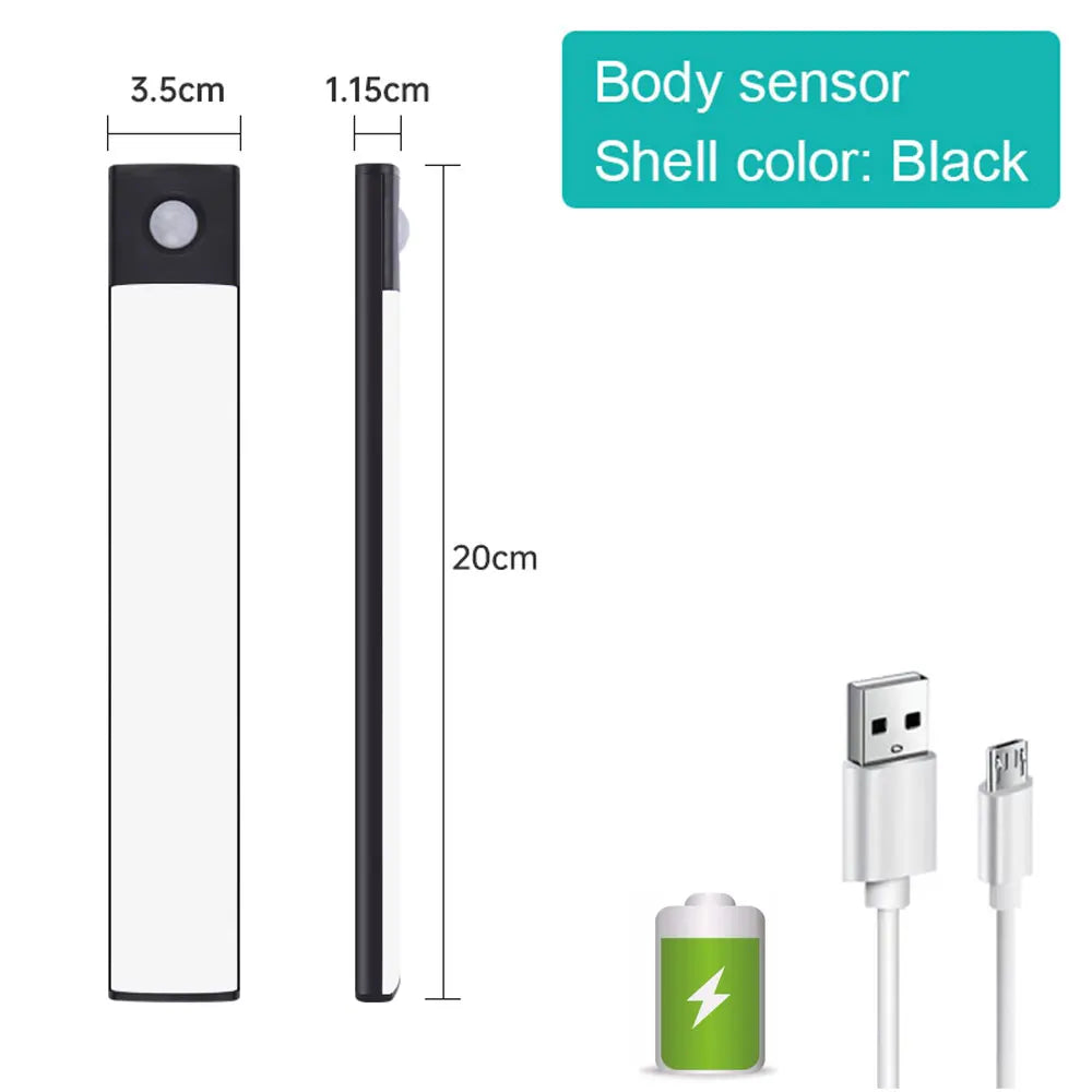 Night Light Motion Sensor Light Wireless USB under Cabinet Light for Cabinet Bedroom Wardrobe Indoor Lighting 3Color in One Lamp