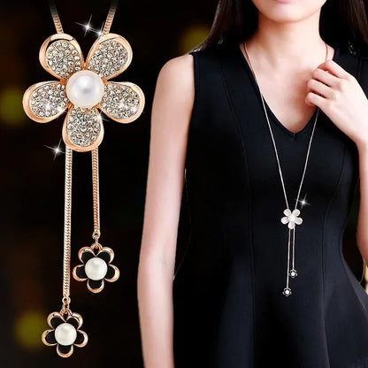 Imitation Pearl Necklaces Retro Popular Vintage Leaf Collar Statement Necklace Long Jewelry for Women