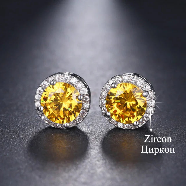 Classic Green AAA Cubic Zirconia Stud Earrings round Crystal Girl Ear Studs for Women Multicolor Fashion Jewelry Brincos AE176
