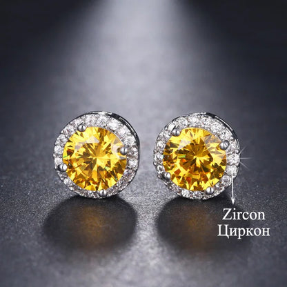 Classic Green AAA Cubic Zirconia Stud Earrings round Crystal Girl Ear Studs for Women Multicolor Fashion Jewelry Brincos AE176