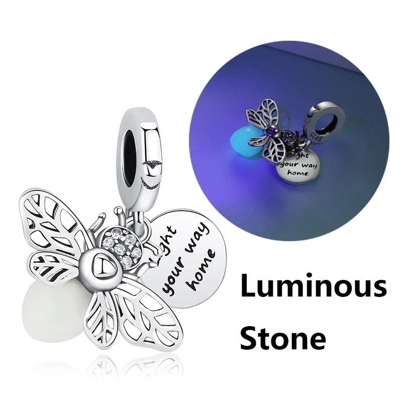 Original 925 Sterling Silver Charm Bead Love Dog Cat Paw Panda Firefly Pendant Charms Fit Bracelets Necklaces Women Jewelry