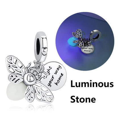 Original 925 Sterling Silver Charm Bead Love Dog Cat Paw Panda Firefly Pendant Charms Fit Bracelets Necklaces Women Jewelry