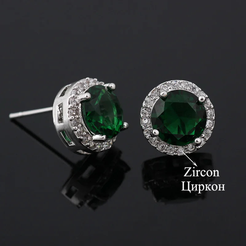 Classic Green AAA Cubic Zirconia Stud Earrings round Crystal Girl Ear Studs for Women Multicolor Fashion Jewelry Brincos AE176