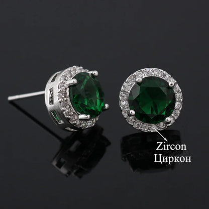Classic Green AAA Cubic Zirconia Stud Earrings round Crystal Girl Ear Studs for Women Multicolor Fashion Jewelry Brincos AE176