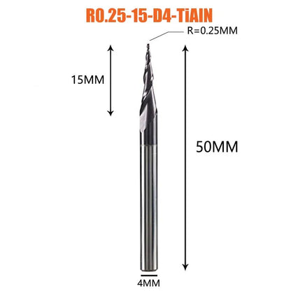 1 Pcs Solid Carbide Coated Taper Ball Nose Bit CNC Milling Cutter Router Bits for Wood and Cutters for Metal End Mill