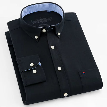 Men'S Long Sleeve Oxford Plaid Striped Work Casual Shirt with Pocket, Spring Autumn Cotton Blend Regular-Fit Button-Down Shirts