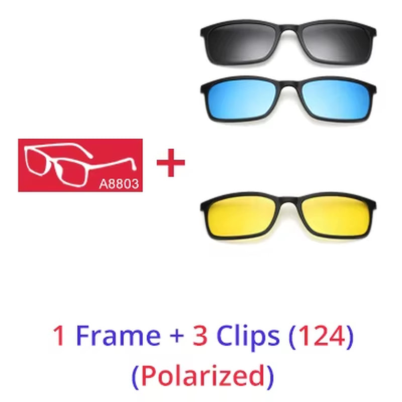Polarized Sunglasses Men Women 5 in 1 Magnetic Clip on Glasses TR90 Optical Prescription Eyeglass Frames Magnet Clips