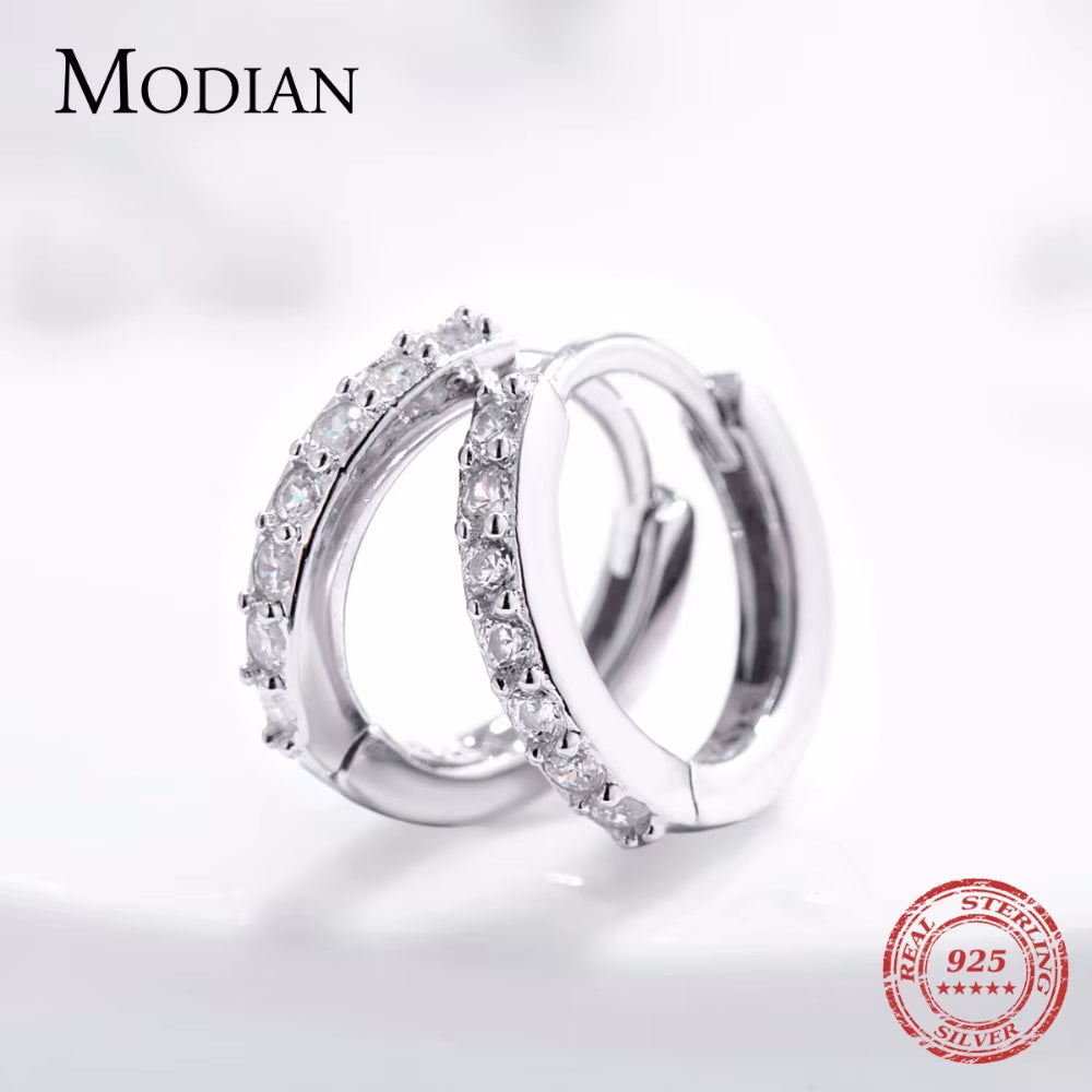 Small Hoop Earring,5 Austrian Crystal,Aaa ZC Elements,925 Sterling Silver Material,Elegant Earrings