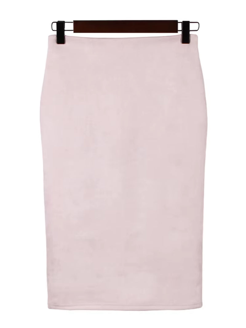Sexy Multi Color Suede Midi Pencil Skirt Women 2024 Fashion Elastic High Waist Office Lady Bodycon Skirts Saias