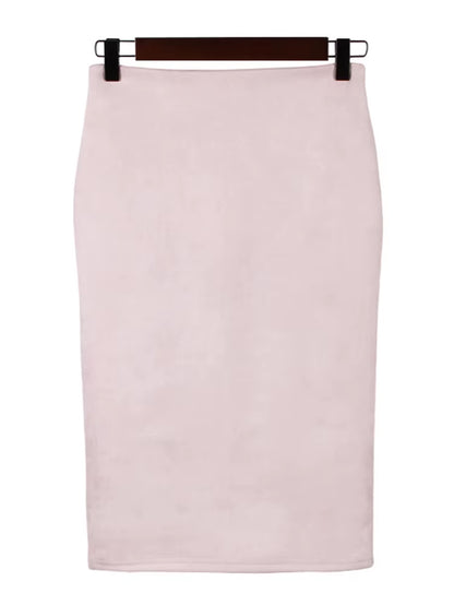 Sexy Multi Color Suede Midi Pencil Skirt Women 2024 Fashion Elastic High Waist Office Lady Bodycon Skirts Saias