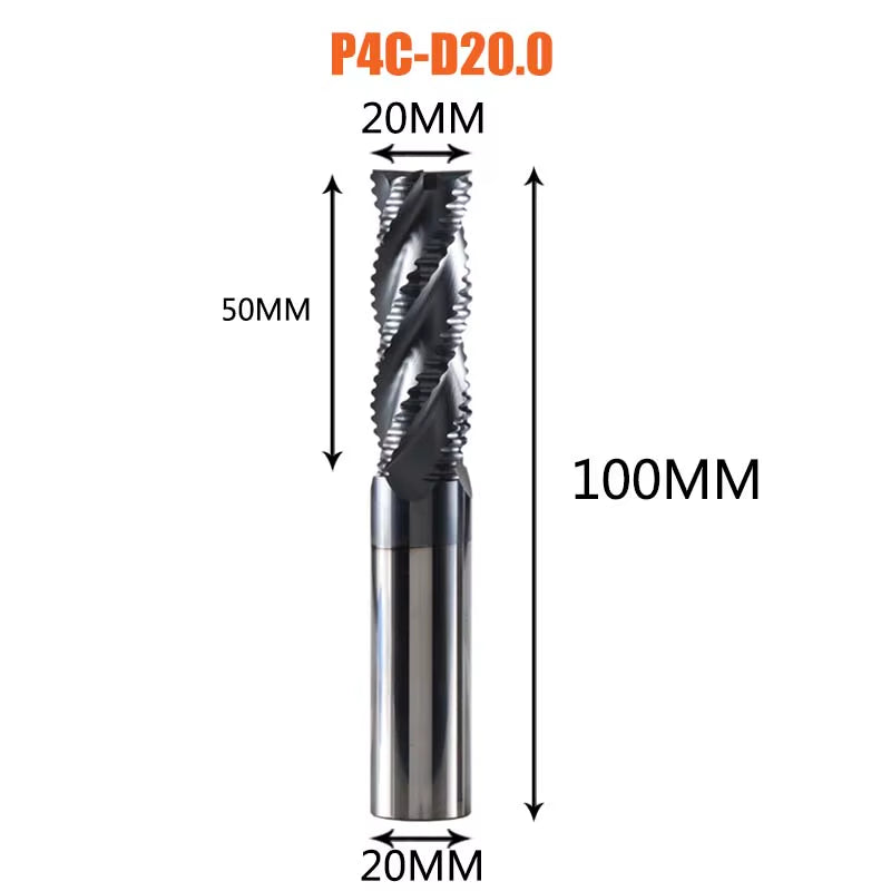 Solid Carbide Roughing End Mill 4 Flute CNC Milling Cutter Bits Router Bit for 50 Hrc Metal Roughing Machining 6Mm to 20Mm