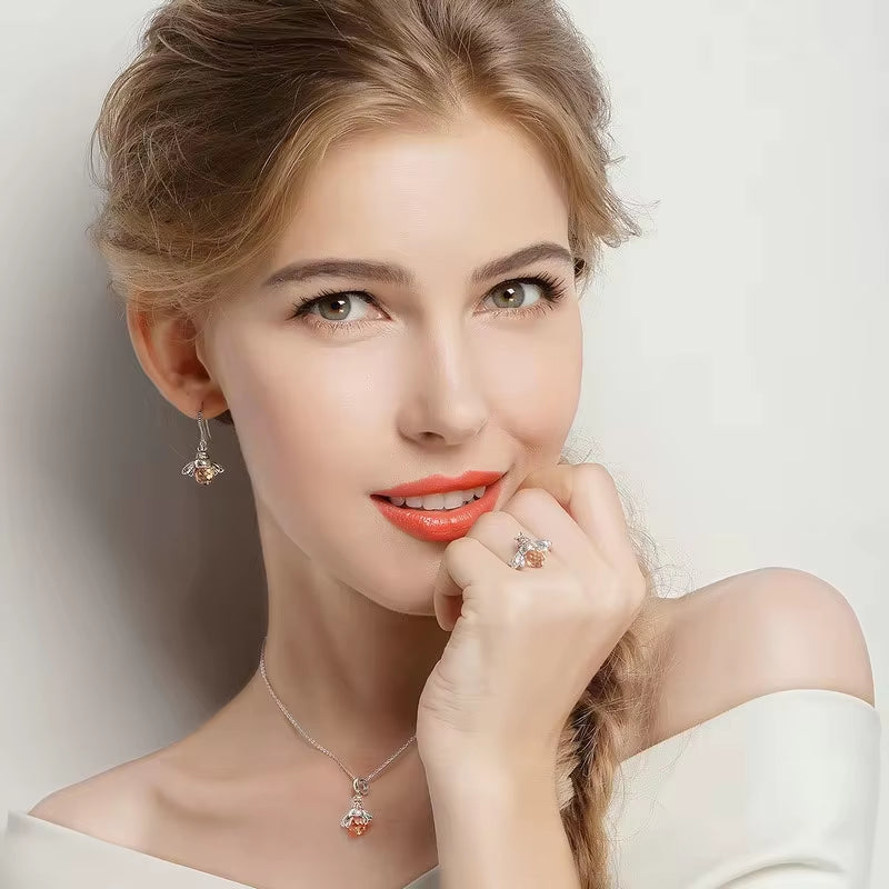 Hot Sale 925 Sterling Silver Yellow Bee Drop Earrings for Women Lovely Insect Earrings Fine Jewelry Gift SCE149