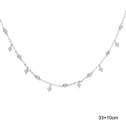 925 Sterling Silver Clear CZ Station Multi Charm Choker Fashion Delicate Dainty Disco Dots Drip Drop Pendant Necklace for Women
