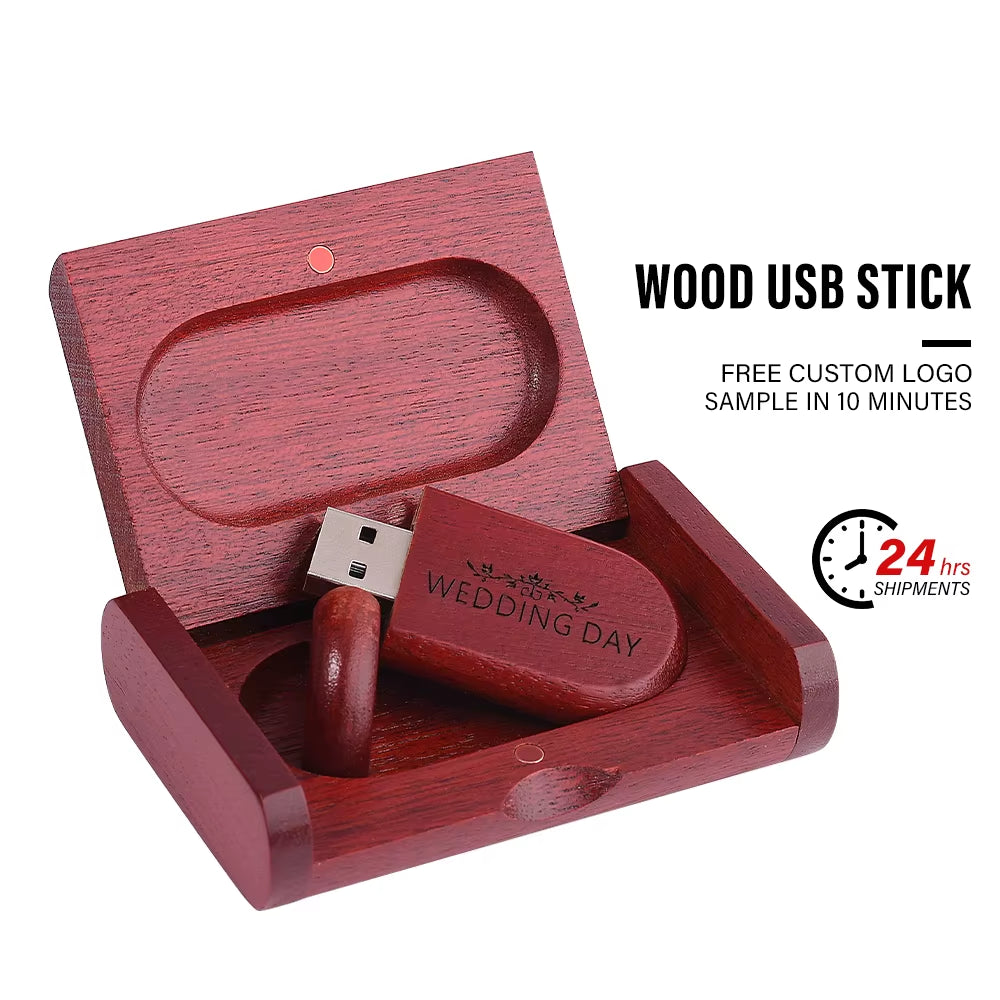 1PCS Free LOGO Wooden + Box USB 2.0 Pen Drive 4GB 16GB 32GB 64GB Flash Drive Memory Stick Wedding Photography Gift U Disk