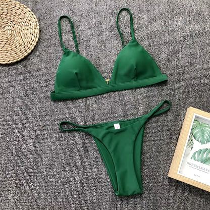 9 Colors Solid Bikini Set 2025 Sexy Push up Swimwear Women Brazilian Swimsuit Low Waist Biquini Halter Two Pieces Bathing Suit