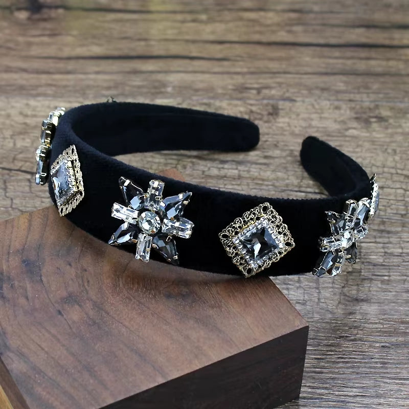 Handmade Black and Gray Luxury Crystal Stone Bridal Headbands Rhinestone Wedding Hairbands for Women Fashion Hair Accessories