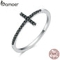 Popular 925 Sterling Silver Faith Cross Shape Finger Rings for Women ,Black Clear CZ Sterling Silver Jewelry Gift SCR067