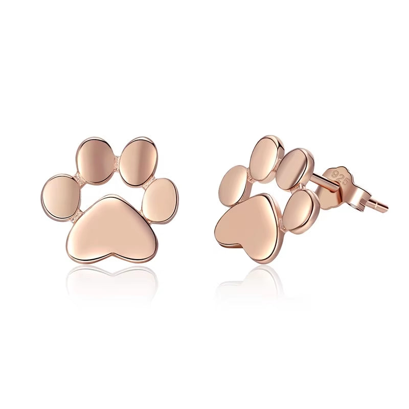 925 Sterling Silver Animal Paw Dog Cat Footprints Stud Earrings for Women Valentine'S Day Gift SCE407