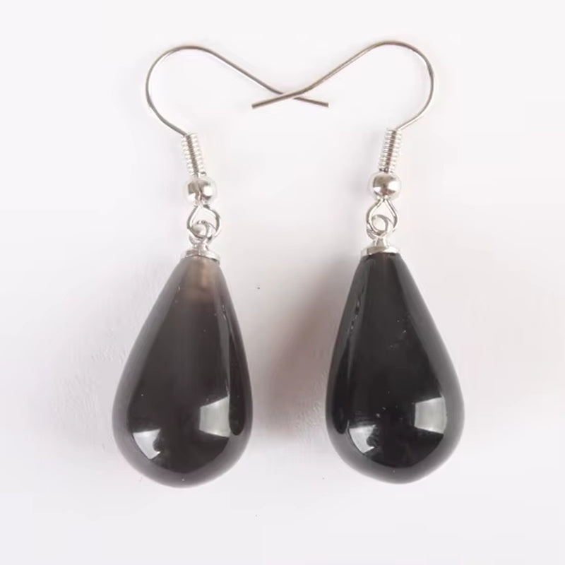 13X22MM Obsidian Clear Quartz Lapis Lazuli Rose Pink Quartz Opal Obsidian Drop Cone Bead Hook Dangle Earrings 1Pair