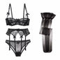 Luxury Half Cup Lace Transparent Sexy Lingerie Ultra-Thin Solid Shell Style 4 Pieces/Lots Bra Set and Garter and Stocking