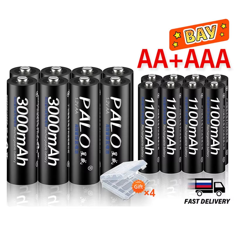 4Pcs 3000Mah 1.2V AA Rechargeable Batteries+4Pcs 1100Mah 1.2V AAA Battery NI-MH AA AAA Rechargeable Battery for Camera Toy