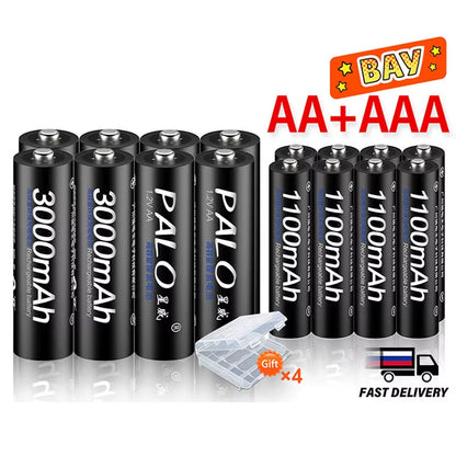 4Pcs 3000Mah 1.2V AA Rechargeable Batteries+4Pcs 1100Mah 1.2V AAA Battery NI-MH AA AAA Rechargeable Battery for Camera Toy