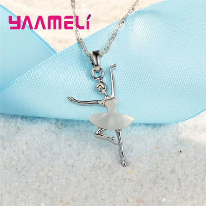 925 Sterling Silver Ballet Girls Pendants Necklaces Earrings Set for Girls Party Accessory Fashion Women Jewelry Sets