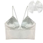 Sexy Satin Crop Tops Women Wireless Bralette Crochet Top Female Spaghetti Strap T-Shirt Cropped with Chest Padded Camisole Camis