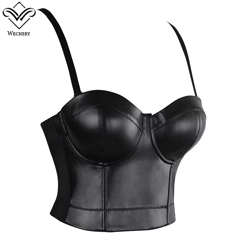 Women Leather Corset Top Crop Bustier Gothic Bra Push up Bodice Sexy Lingerie Corselet Party Short Camis plus Size 6XL