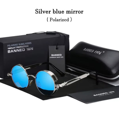 2020 Retro round Metal HD Polarized Punk Steampunk Sunglasses for Women Men,Vintage Sun Glasses Oculos De Sol Meminino Masculino