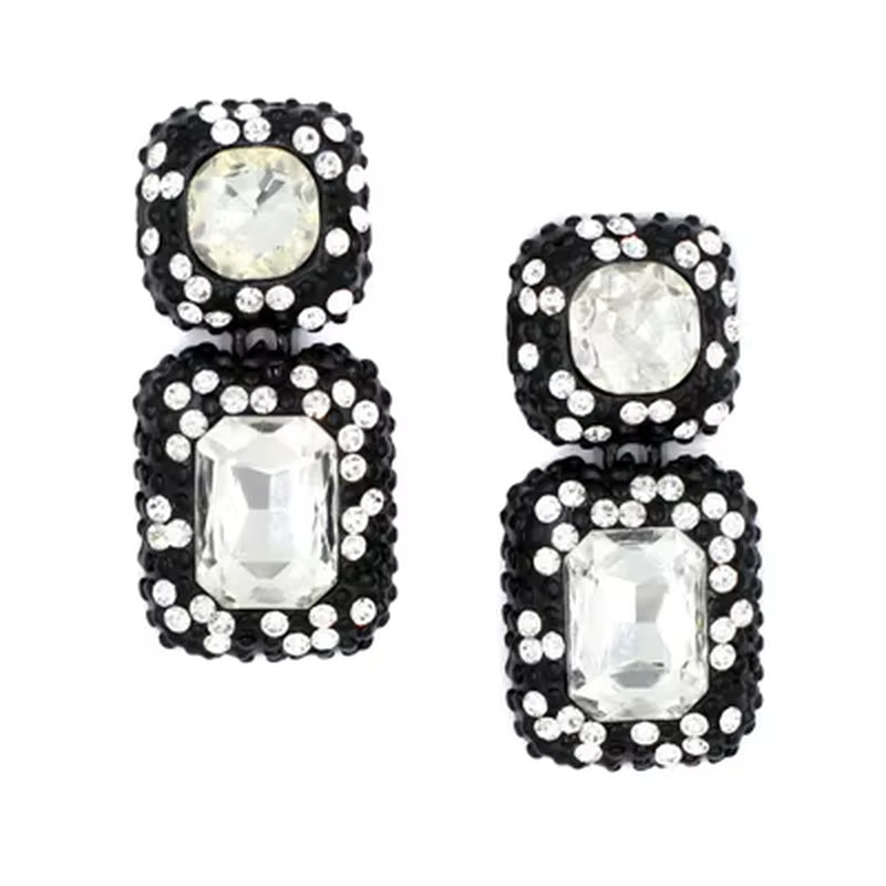 Luxury Blue Crystal Square Dangle Earrings for Women Europe Style Noble Elegant Banquet Party Jewelry Accessories 2024 New