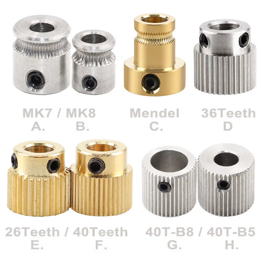 MK7 MK8 Extruder 26/36/40 Teeth Gear Reprap Mendel Extruder Drive Gear Brass Bore 5Mm 3D Printer Feeding Hobbed Wheel
