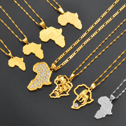 Africa Map Pendant Necklace Women Men Silver Color/Gold Color Ethiopian Jewelry Wholesale African Hiphop Item @132106