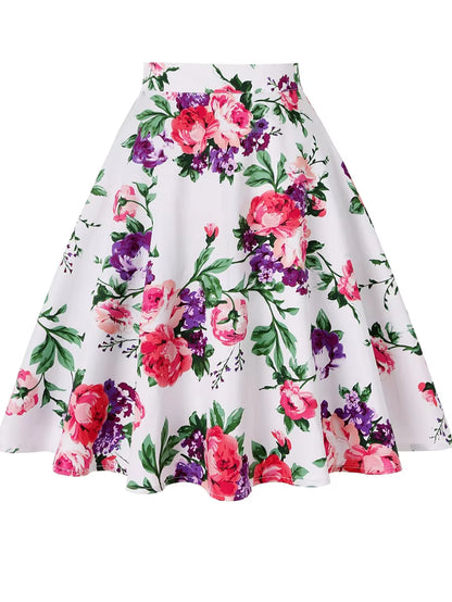 Women'S Runway Cotton Retro Vintage Skirt Black Faldas High Waist a Line Rockabilly Jupe 50S Swing Umbrella Skirts Pin up Skater