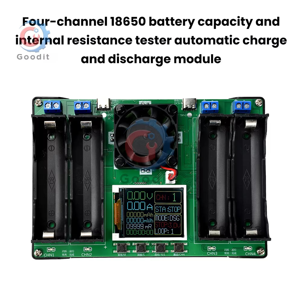 18650 21700 Type-C 4Channel Battery Capacity Tester LCD Display Mah Lithium Digital Battery Detection Module for Battery Testing