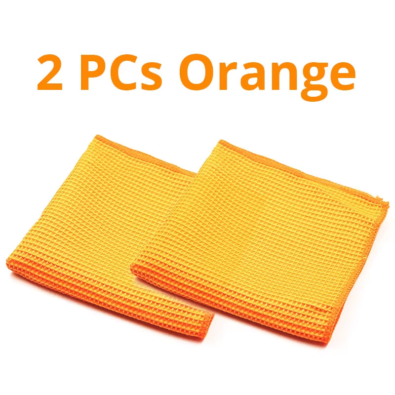 2PC Car Wash Towel Glass Cleaning Water Drying Microfiber Window Clean Wipe Auto Detailing Waffle Weave for Kitchen Bath 40*40Cm