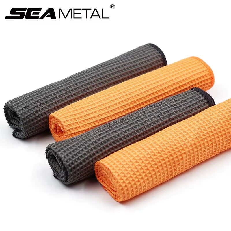 2PC Car Wash Towel Glass Cleaning Water Drying Microfiber Window Clean Wipe Auto Detailing Waffle Weave for Kitchen Bath 40*40Cm
