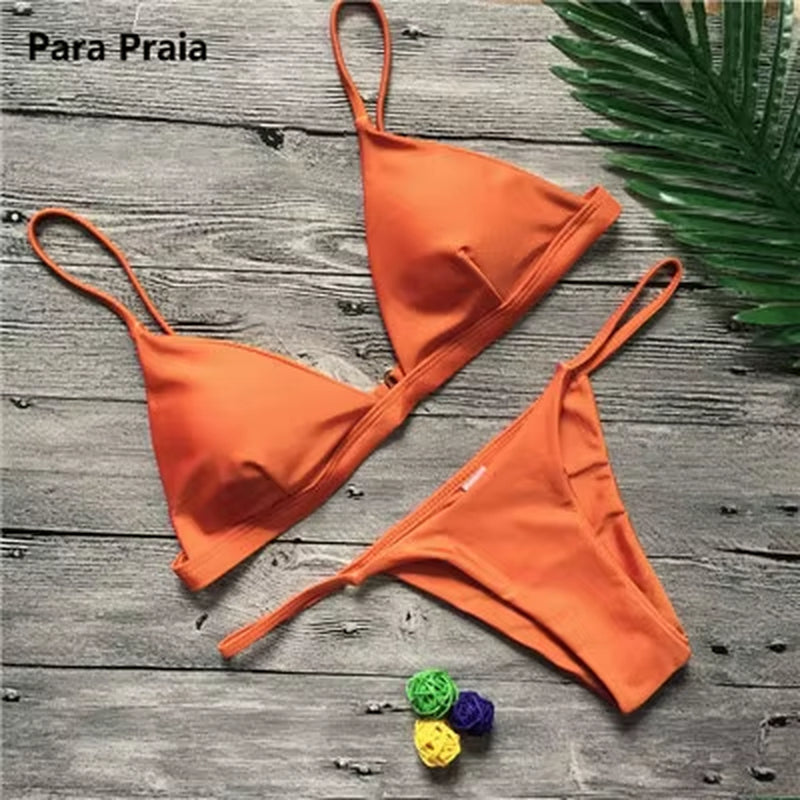 9 Colors Solid Bikini Set 2025 Sexy Push up Swimwear Women Brazilian Swimsuit Low Waist Biquini Halter Two Pieces Bathing Suit