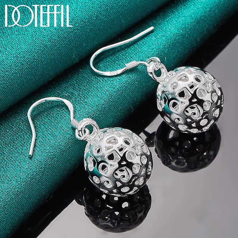 925 Sterling Silver Hollow Ball Heart Drop Earrings for Woman Wedding Engagement Party Fashion Charm Jewelry